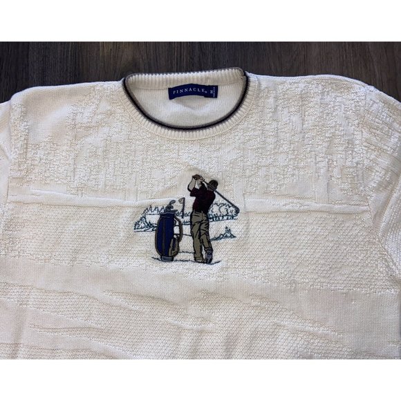 Vintage Pinnacle MEDIUM Men’s Golf Sweater Beige Crewneck Cotton - Picture 3 of 11